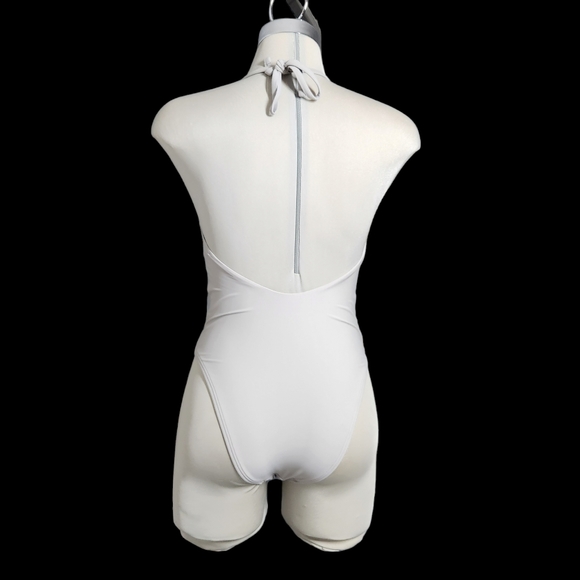 Aerie swim one piece size m Grey with tie up neck and pads bodysuit - Picture 3 of 11